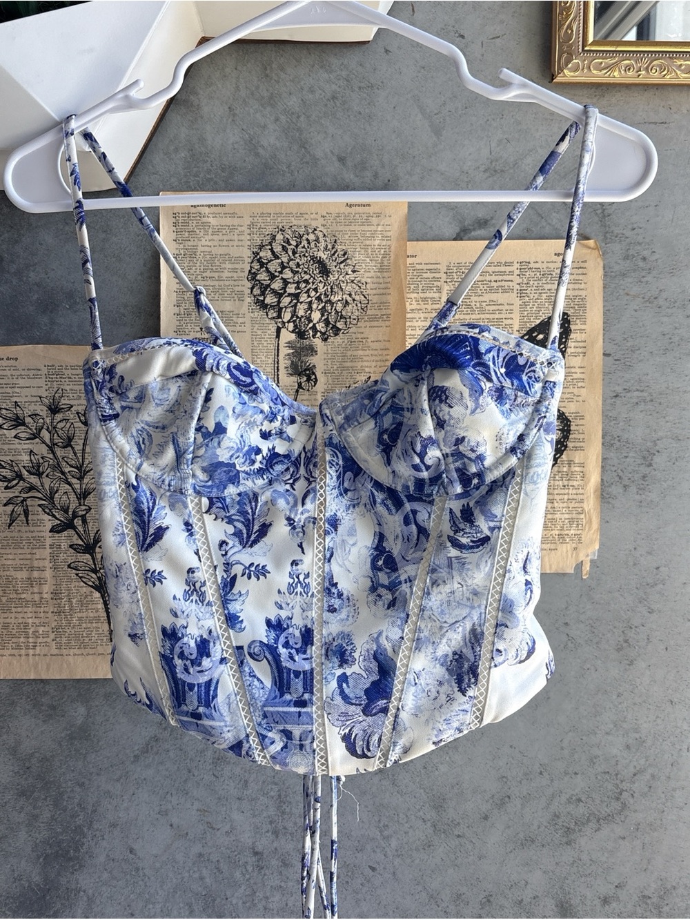 White Fox Boutique Blue & White Floral Corset Camisole